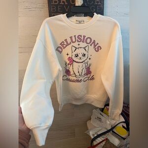 NWT Wound Up Delusions Consume Me Glitter Cat Cropped Sweater